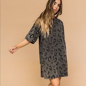Acid Wash Leopard Tee Shirt Dress 🐆